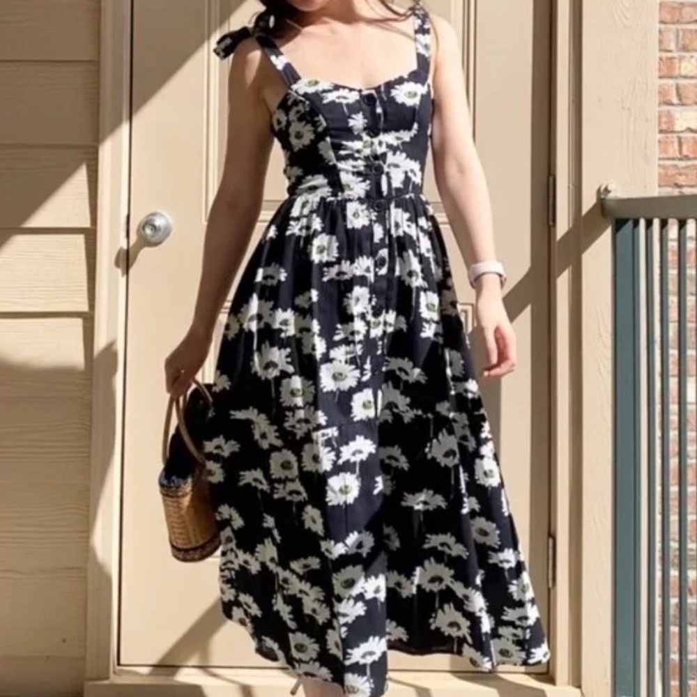 NWT Urban Outfitters Positano Daisy Print Tie-Shoulder Floral Midi Dress XS